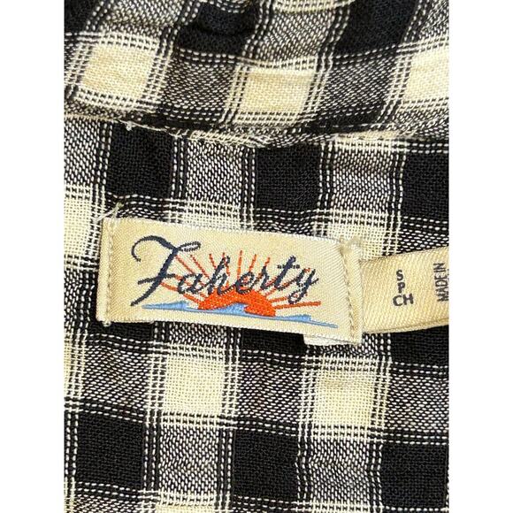 Faherty women's popover collared black and white check long sleeve top size S - Picture 5 of 10
